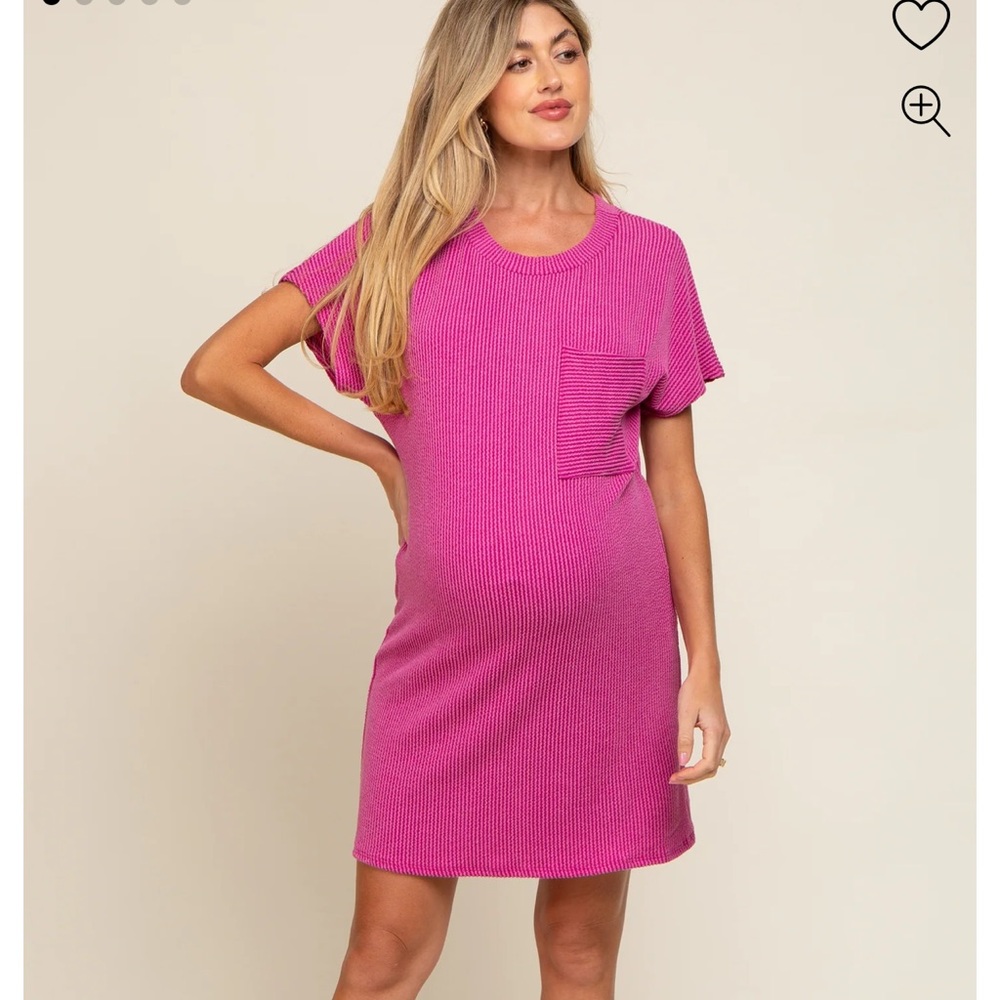 Magenta Ribbed Front Pocket Dolman Short Sleeve Maternity Dress pinkblush size s